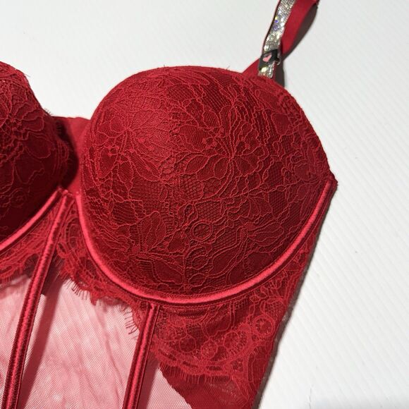 Victoria's Secret 38DD Very Sexy Bling Strap Push Up Bra Corset Bustier Red NWT - Picture 3 of 8